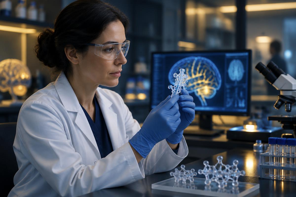 Pesquisadora trabalhando em laboratório de neurociência